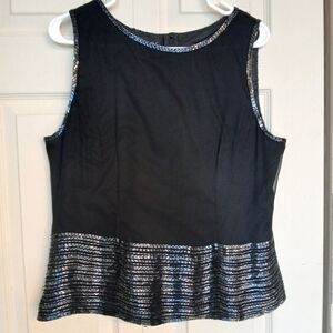 After Six Luxurious Black Sleeveless Top with Silver Sequin Bead Trim, Size 12